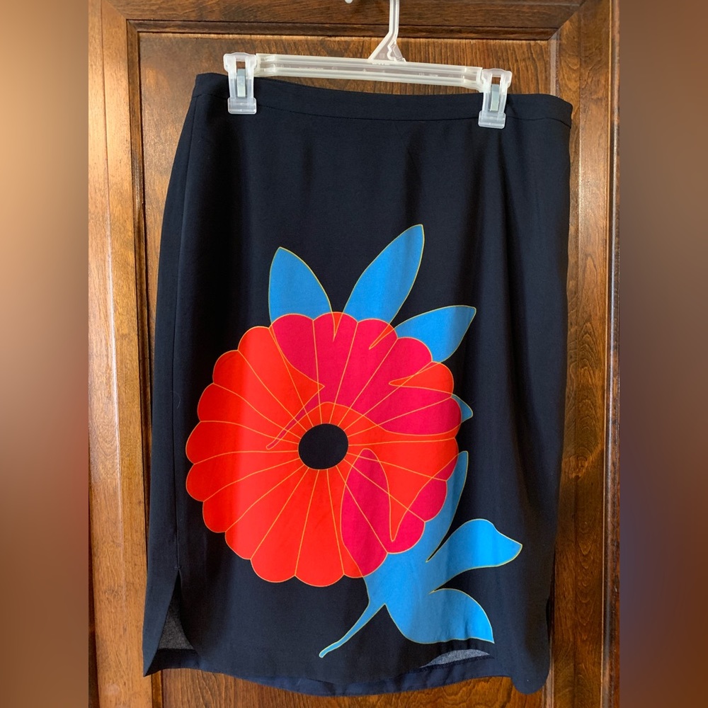 Loft black skirt with blue/orange flower